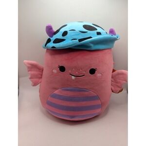 Squishmallows 8 Inch Carly the Monster Pink Halloween Plush Blue Bucket Hat NWT